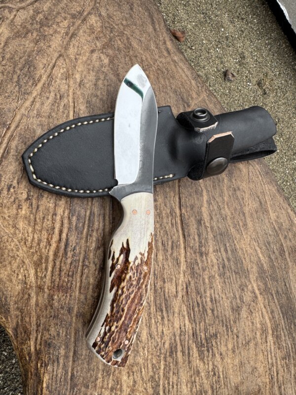 DIAMOND – Alaska Made Hand Forged Nessmuk Knife w/ Moose Antler Handle - Image 2
