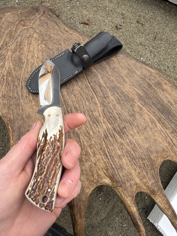 DIAMOND – Alaska Made Hand Forged Nessmuk Knife w/ Moose Antler Handle - Image 3