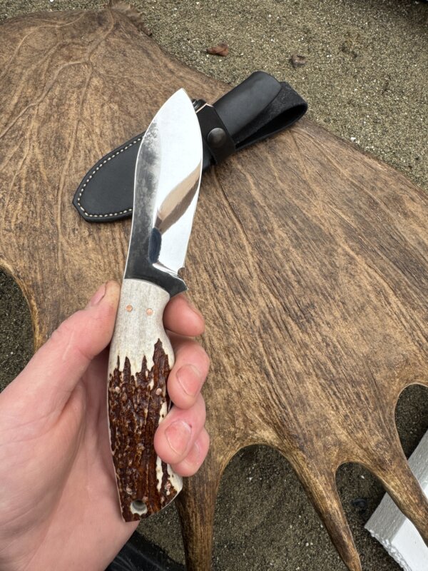 DIAMOND – Alaska Made Hand Forged Nessmuk Knife w/ Moose Antler Handle - Image 4